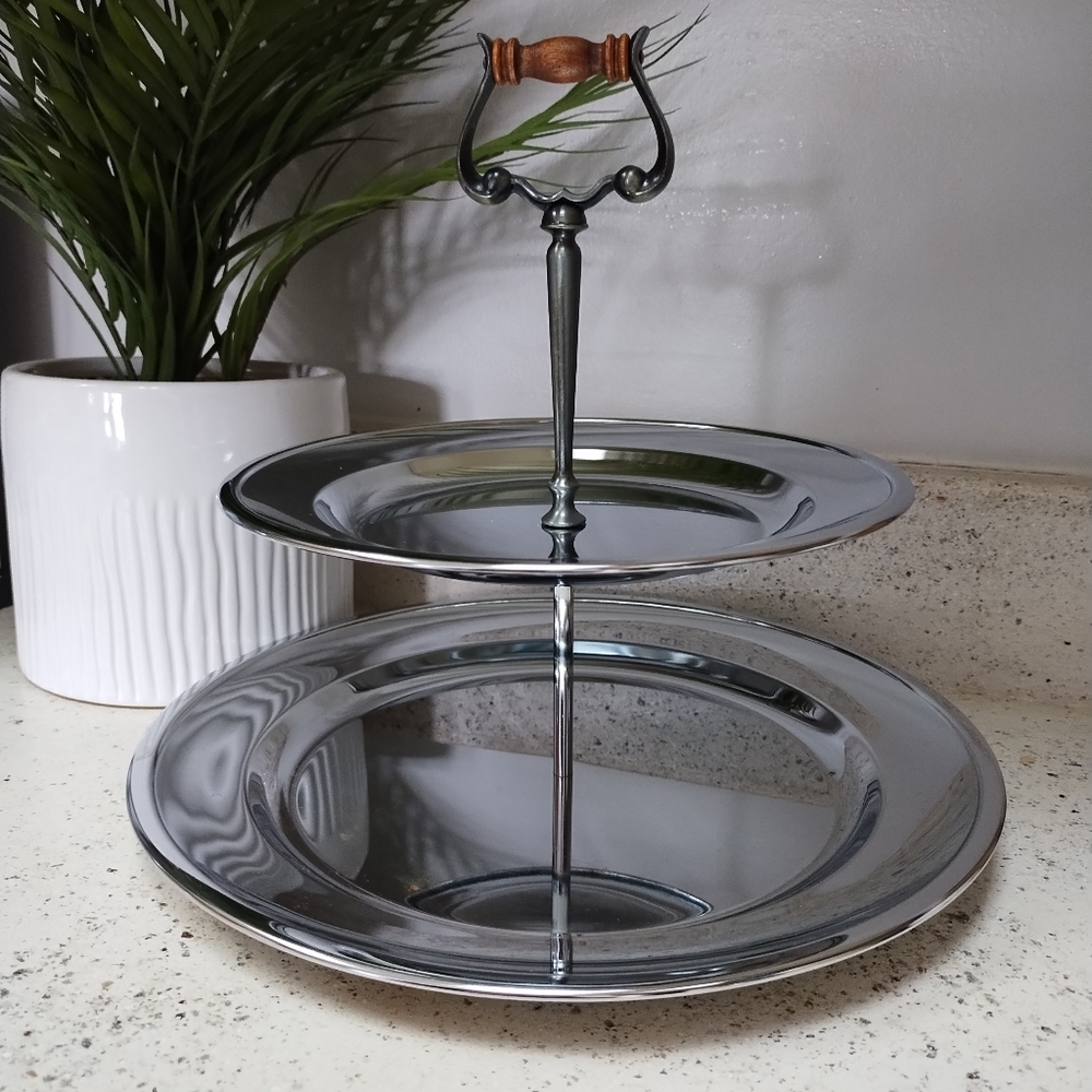 Vintage Kromex 2 Tier Tray Aluminum Cake Platter